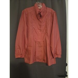 Khaki Roberts California Retro Rust Orange Button Up, Women's Medium Blouse, Vtg